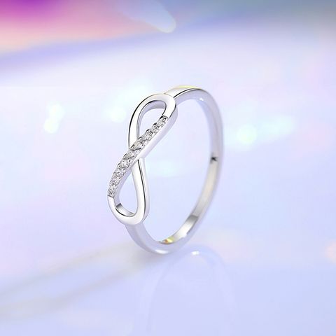 Sterling Silver Casual Classic Style Shiny Hollow Out Inlay Infinity Zircon Rings