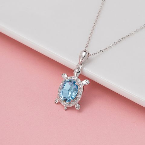 Sterling Silver White Gold Plated IG Style Cute Shiny Handmade Polishing Inlay Tortoise Crystal Zircon Pendant Necklace