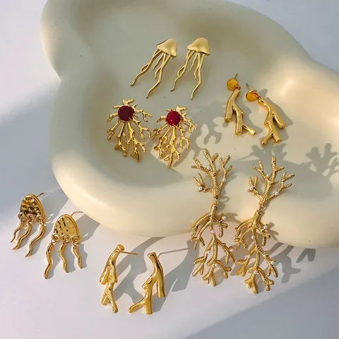 1 Pair Vacation Marine Style Coral Plating 304 Stainless Steel 18K Gold Plated Drop Earrings