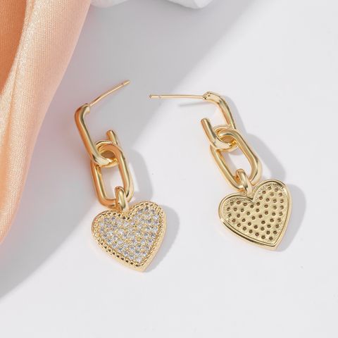 1 Pair Sweet Simple Style Heart Shape Inlay Copper Rhinestones Drop Earrings