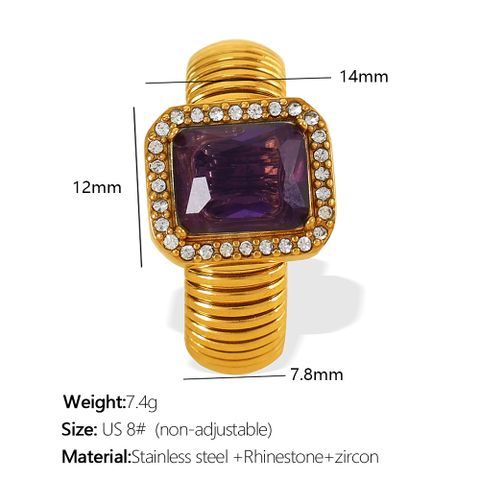 Titanium Steel 18K Gold Plated Simple Style Inlay Geometric Rhinestones Zircon Rings