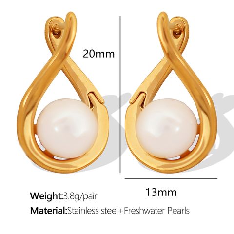 1 Pair Retro Geometric Titanium Steel Artificial Pearls Drop Earrings