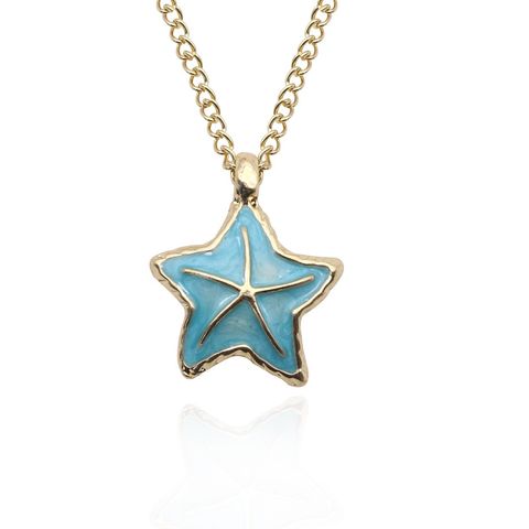 Marine Style Starfish Shell Alloy Enamel Women's Pendant Necklace