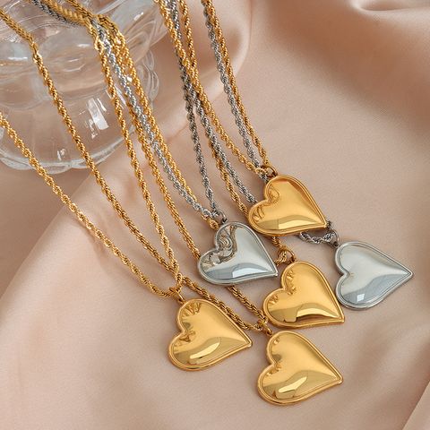 Titan Stahl 18 Karat Vergoldet Süss Einfacher Stil Herzform Ohrringe Halskette
