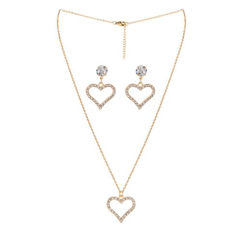 Simple Style Heart Shape Rhinestones Iron Wholesale Earrings Necklace