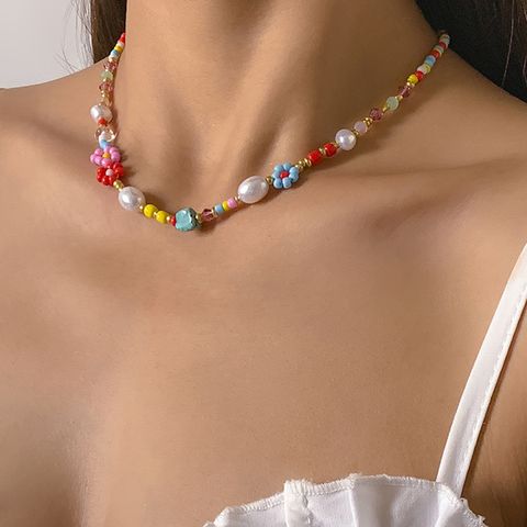 Süß Süss Gänseblümchen Imitationsperle Saatperle Perlen Frau Halskette