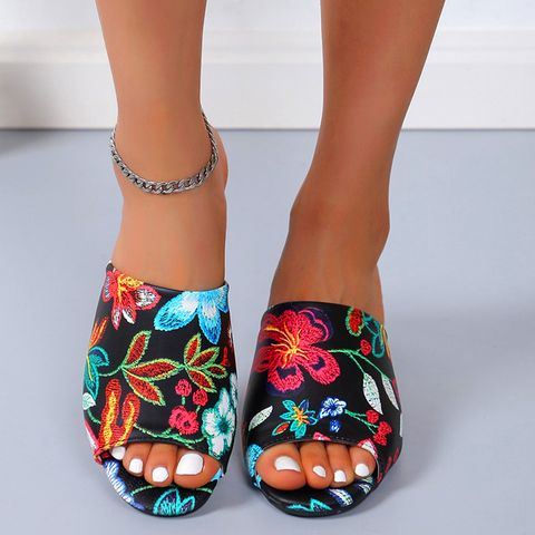 Women's Streetwear Flower Rhinestone Open Toe High Heel Slippers