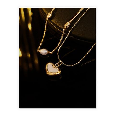 Simple Style Classic Style Heart Shape Shell Copper Plating Women's Necklace