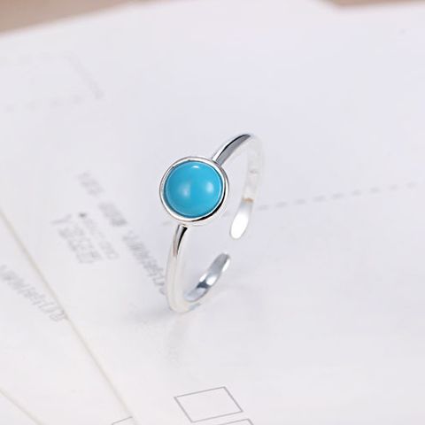 Le Cuivre Style Simple Incruster Rond Turquoise Agate Anneau Ouvert