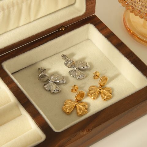 1 Pair Sweet Commute Solid Color Bow Knot Plating 304 Stainless Steel 18K Gold Plated Drop Earrings