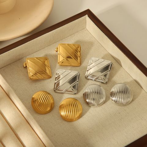 1 Pair Casual Exaggerated Geometric Solid Color Plating 304 Stainless Steel 18K Gold Plated Ear Studs