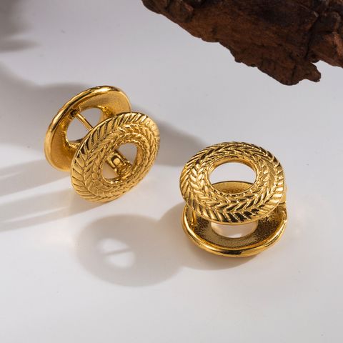 1 Pair Basic Simple Style Solid Color Plating 304 Stainless Steel 18K Gold Plated Ear Studs