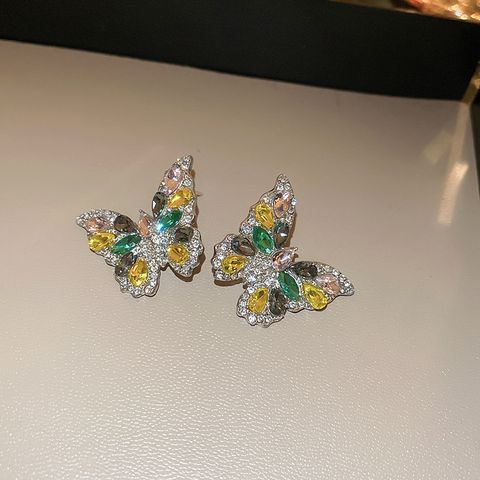 1 Pair Retro Shiny Butterfly Inlay Alloy Rhinestones Ear Studs