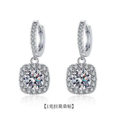 Basic Modern Style Square Sterling Silver Gra Inlay Moissanite Drop Earrings