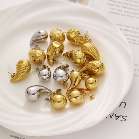 1 Pair Simple Style Classic Style Commute Water Droplets 304 Stainless Steel Titanium Steel 18K Gold Plated Ear Studs