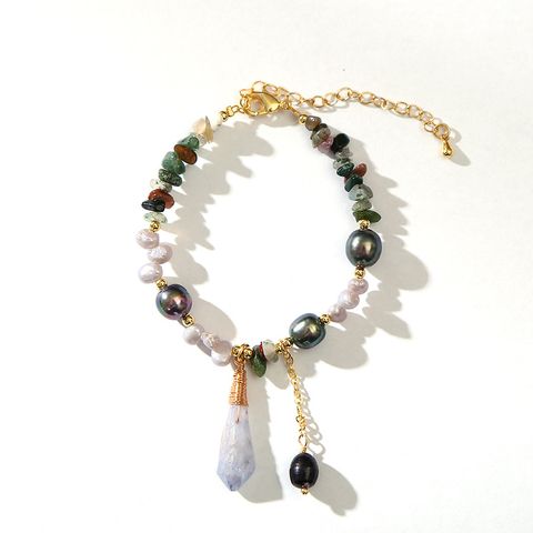 Elegant Retro Geometric Natural Stone Freshwater Pearl Copper Women's Bracelets Necklace