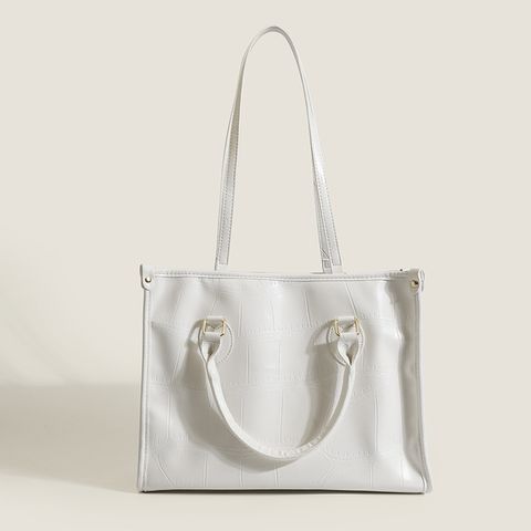 Women's Large Pu Leather Solid Color Elegant Vintage Style Hook Loop Tote Bag