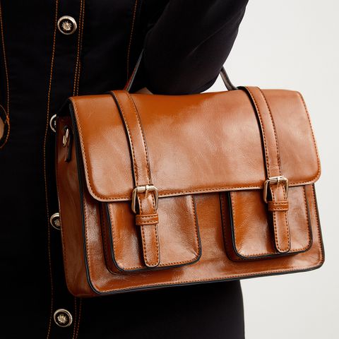 Women's Medium Pu Leather Solid Color Vintage Style Preppy Style Lock Clasp Shoulder Bag