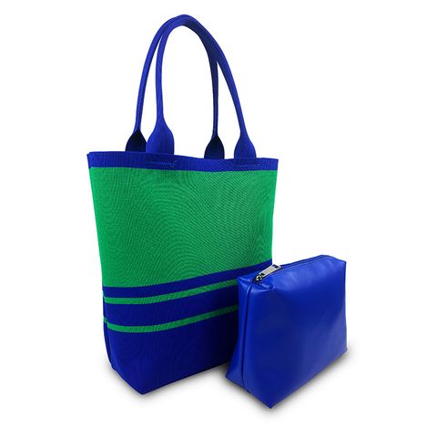 Women's Large Knit Color Block Basic Classic Style Square Open Shoulder Bag