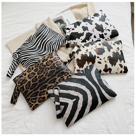 Women's Small Pu Leather Cows Zebra Leopard Vintage Style Classic Style Square Zipper Clutch Bag