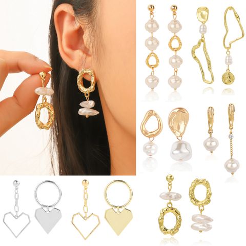1 Pair Elegant Lady Modern Style Geometric Round Heart Shape Plating Artificial Pearl Alloy Drop Earrings