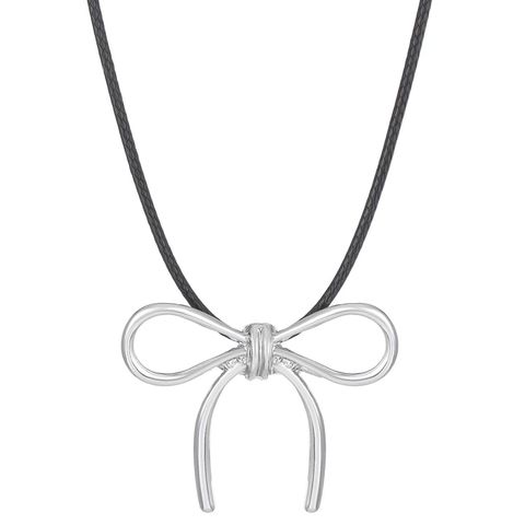Simple Style Square Flower Bow Knot Alloy Inlay Artificial Pearls Rhinestones Women's Necklace