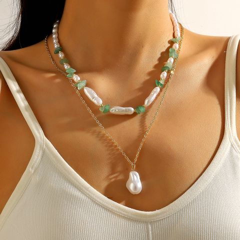 Wholesale Jewelry Fairy Style Elegant Lady Geometric CCB Imitation Pearl Turquoise Pendant Necklace