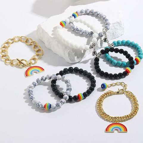 Basic Modern Style Classic Style Rainbow Heart Shape Turquoise Stone Beaded Unisex Bracelets