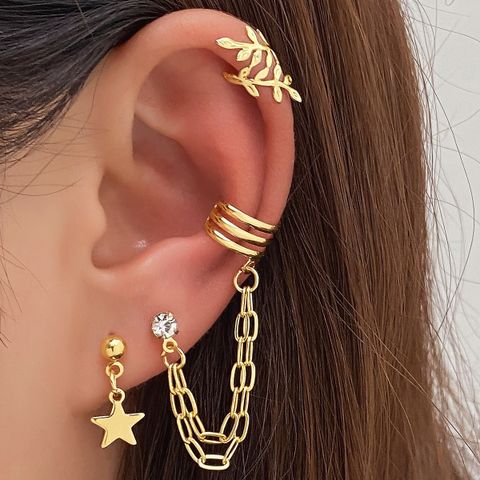 1 Set Elegant Simple Style Star Plating Alloy Drop Earrings Ear Cuffs