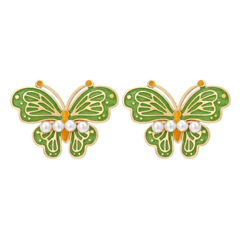 Lady Butterfly Zinc Alloy Enamel Artificial Pearls Women's Ear Studs