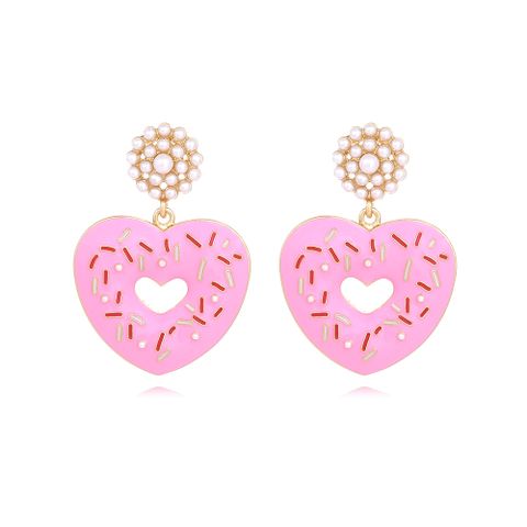 Cute Heart Shape Zinc Alloy Enamel Artificial Pearls Women's Drop Earrings