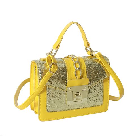 Women's Small Pu Leather Solid Color Vintage Style Classic Style Sequins Lock Clasp Crossbody Bag