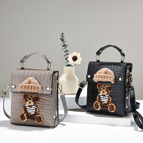 Women's Small Pu Leather Little Bear Cute Vintage Style Magnetic Buckle Crossbody Bag