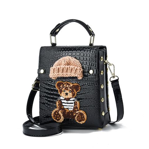 Women's Small Pu Leather Little Bear Cute Vintage Style Magnetic Buckle Crossbody Bag