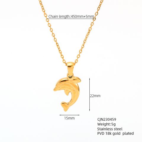 304 Stainless Steel 18K Gold Plated IG Style Sweet Dolphin Key Pendant Necklace