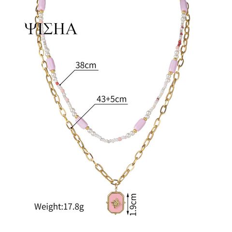 Casual Simple Style Geometric Beaded Titanium Steel Plating Women's Double Layer Necklaces