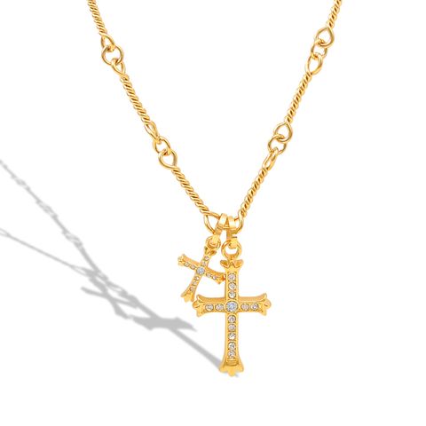 Titanium Steel Gold Plated Nordic Style Plating Cross Pendant Necklace