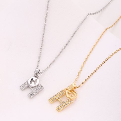 Titanium Steel Lady Diamond Letter Artificial Rhinestones Pendant Necklace