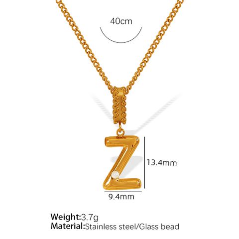 Titanium Steel Simple Style Inlay Letter Artificial Pearls Pendant Necklace
