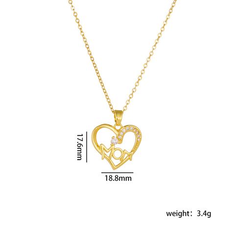 Copper Gold Plated MAMA Plating Heart Shape Artificial Rhinestones Pendant Necklace