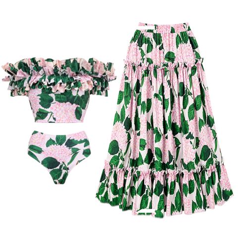 Women's Flower 1 Piece 2 Pieces Set 3 Pieces Set Bikinis Swimwear