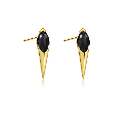 Sterling Silver 18K Gold Plated Retro Plating Geometric Ear Studs