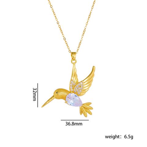 Copper Gold Plated Simple Style Plating Bird Zircon Pendant Necklace