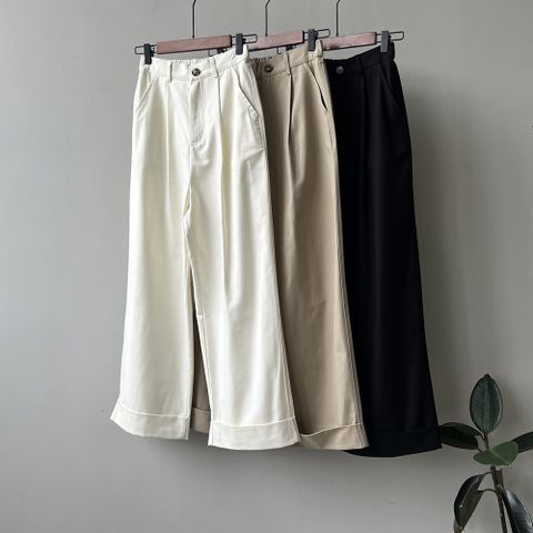 Women's Daily Simple Style Solid Color Full Length Pocket Casual Pants Straight Pants