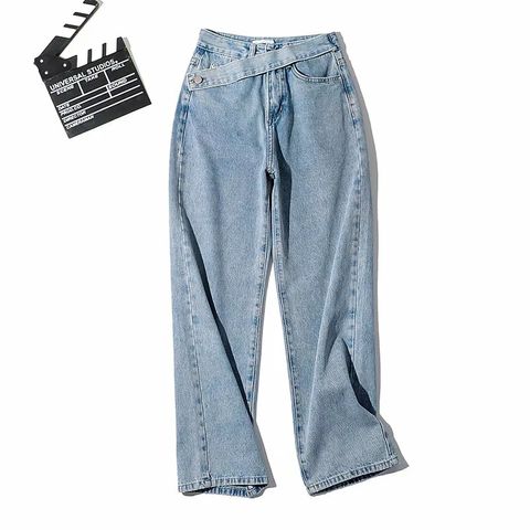 Women's Daily Streetwear Solid Color Full Length Washed Jeans Wide Leg Pants