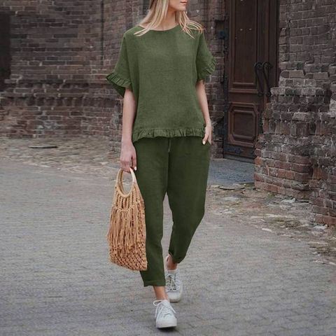 Daily Women's Casual Solid Color Linen Pants Sets Pants Sets