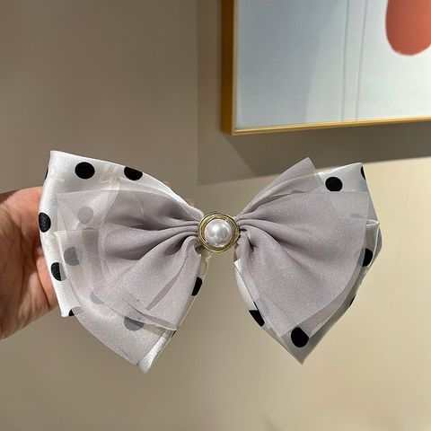 Women's Sweet Round Dots Bow Knot Satin Hair Clip