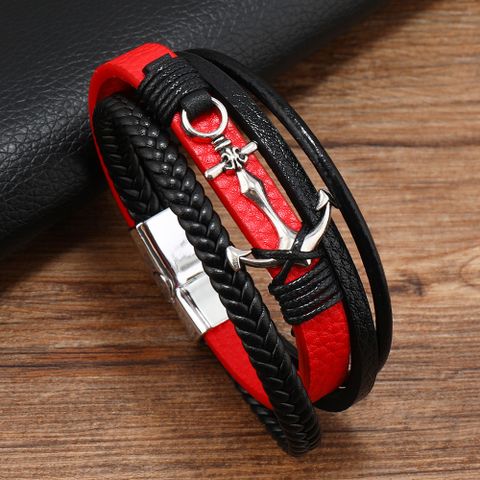 Retro Anchor Pu Leather Men's Bracelets