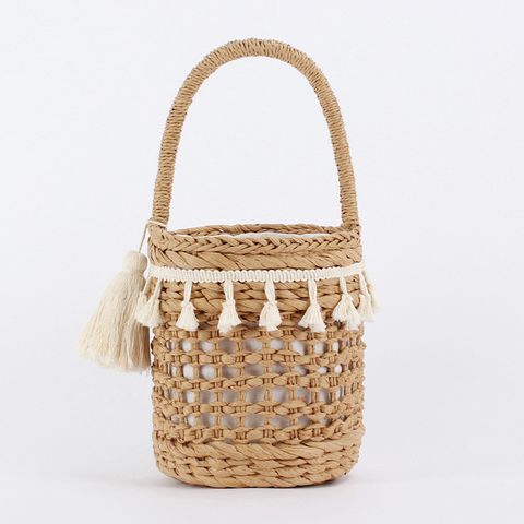 Women's Medium Paper String Solid Color Vacation Beach String Straw Bag