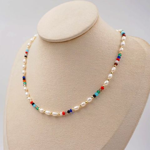 Sweet U Shape Artificial Crystal Freshwater Pearl Women's Necklace